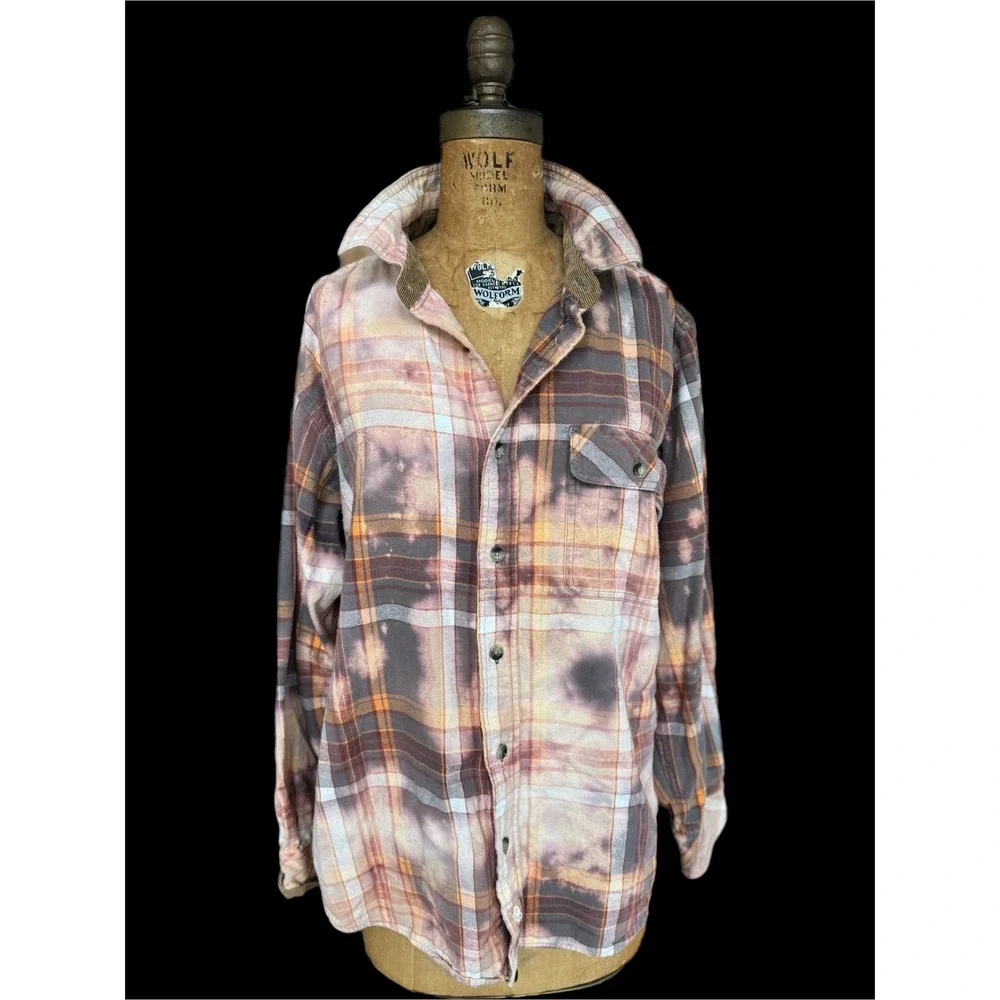 Vintage Marijuana Propaganda Flannel Bleach‎ Dye Upcycled Shirt Large